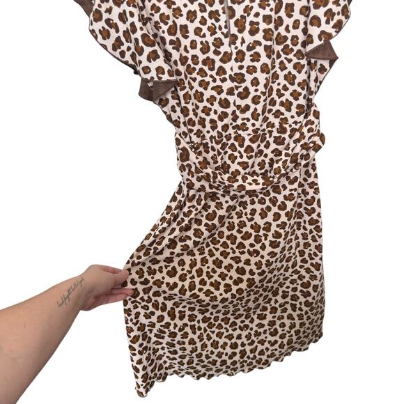 Tory Burch Gladys Ruffle Sleeve Leopard Print Cocktail Dress Keyhole Neck Small - Picture 8 of 12